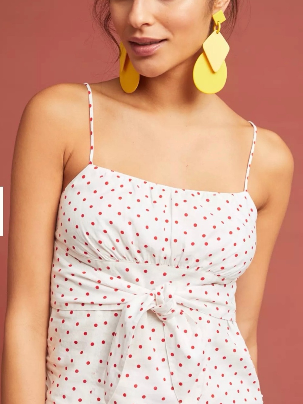 Maeve by Anthropologie Sophia White Cami w/ Red Polka Dots & Front Knot, size 4
